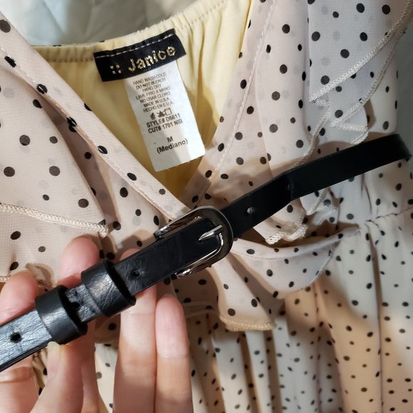 Polka dot chiffon dress with belt - Picture 4 of 6